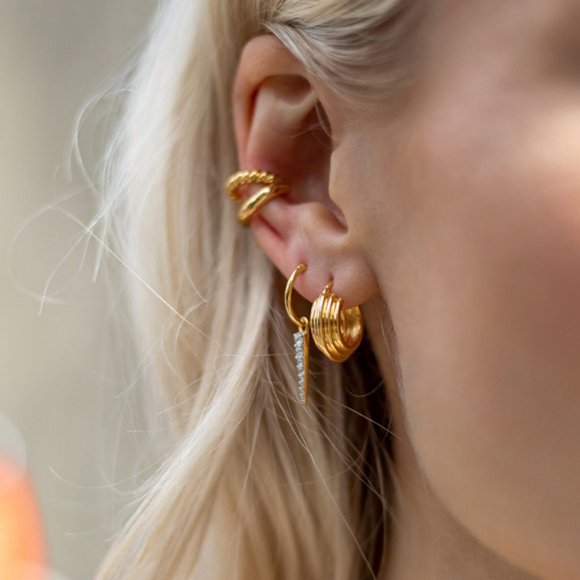 *NEW 925 Sterling Silver Textured Hoop Earrings C - Picture 2 of 7